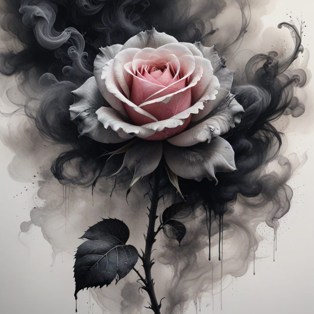 Ethereal Rose Drawn in Charcoal with Smoky Ink