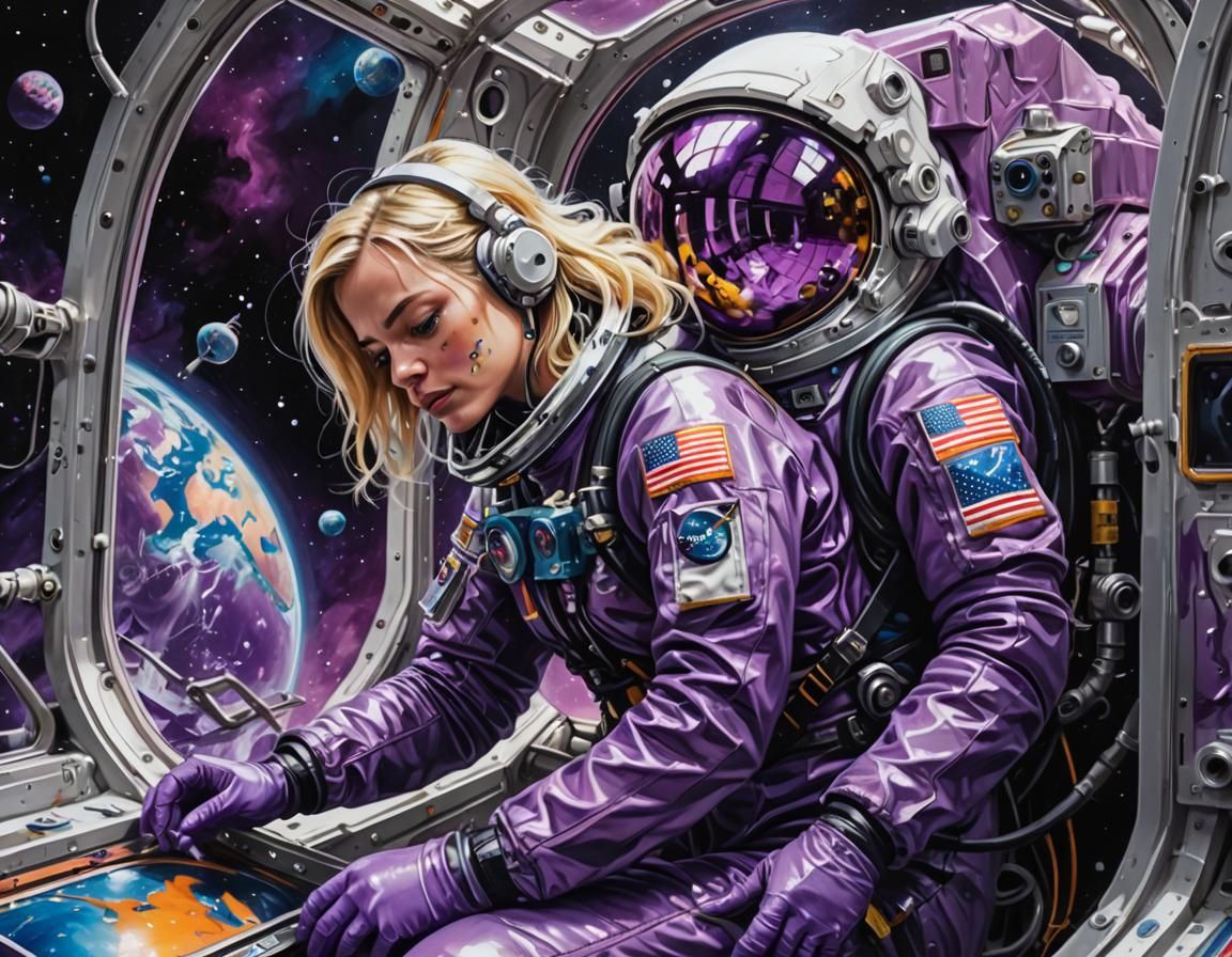 Astronaut Repairs Station in Graffiti Art Style