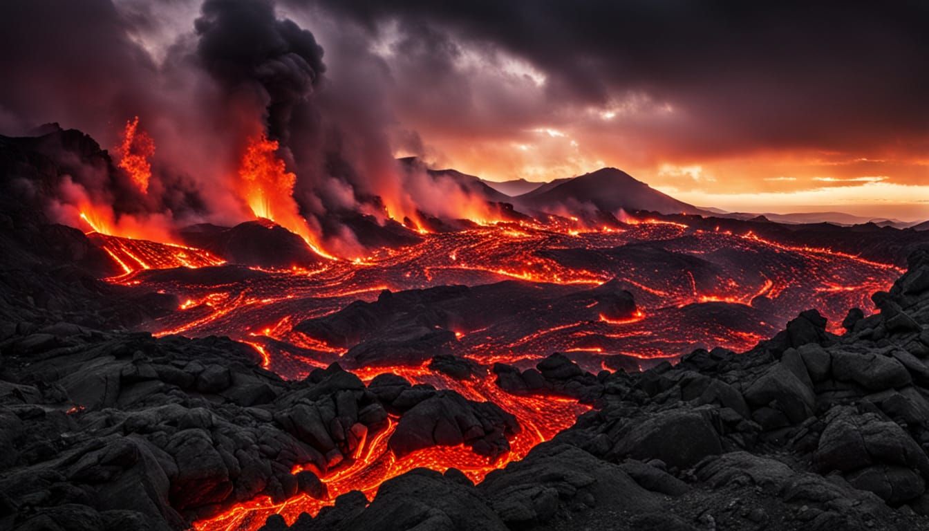 Dramatic Volcanic Landscape with Lava Flows