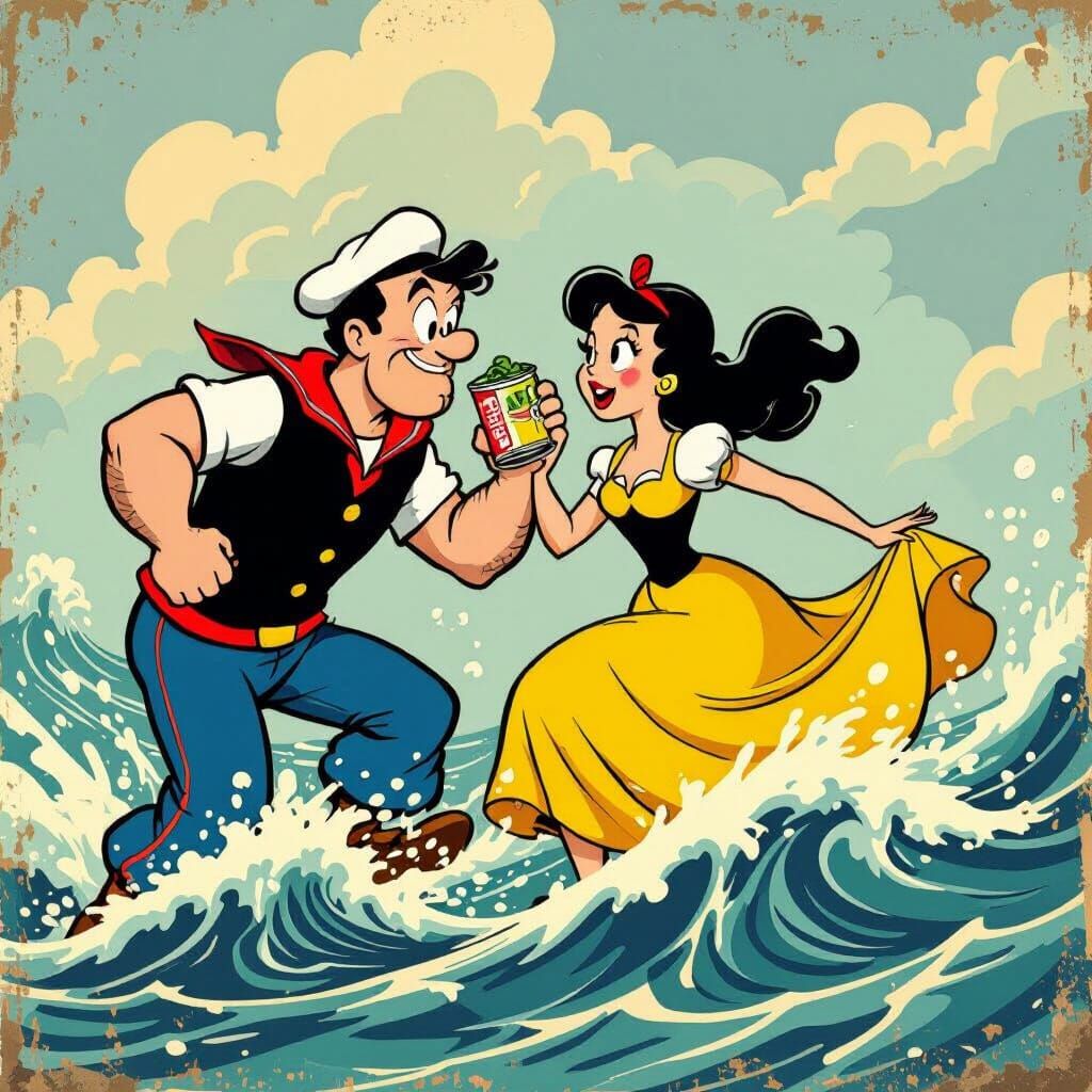 Popeye's Dramatic Sea Rescue: A Stylized Illustration