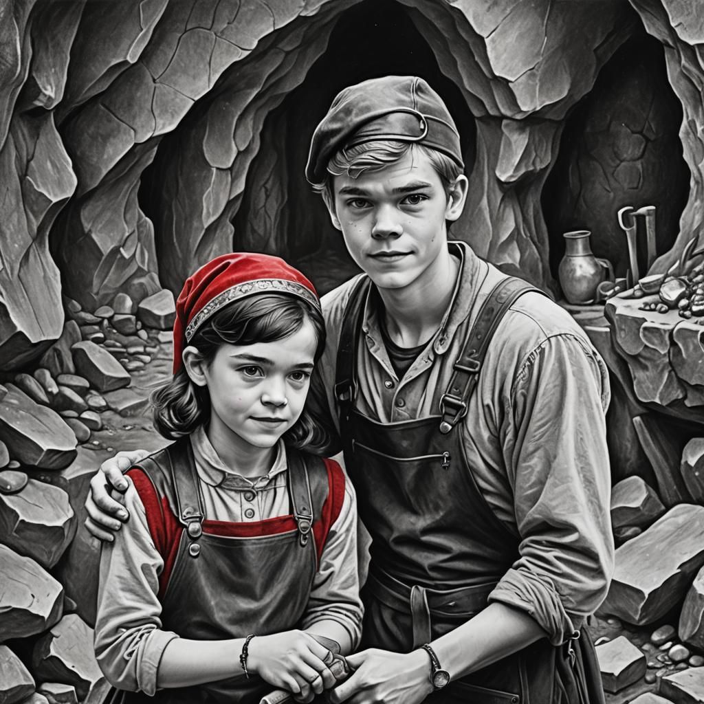 Black and White Illustration: Prince and Snow White