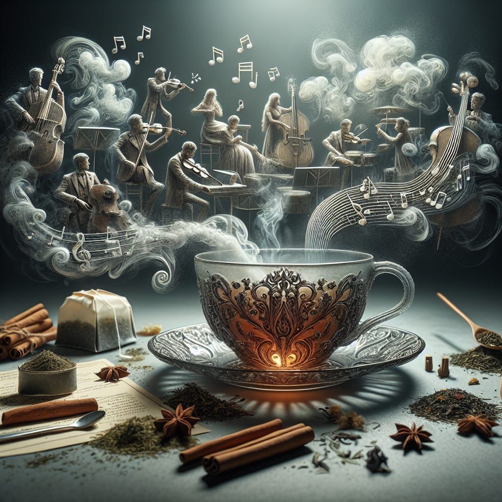 Tea Vapor Band Plays Around Embossed Cup