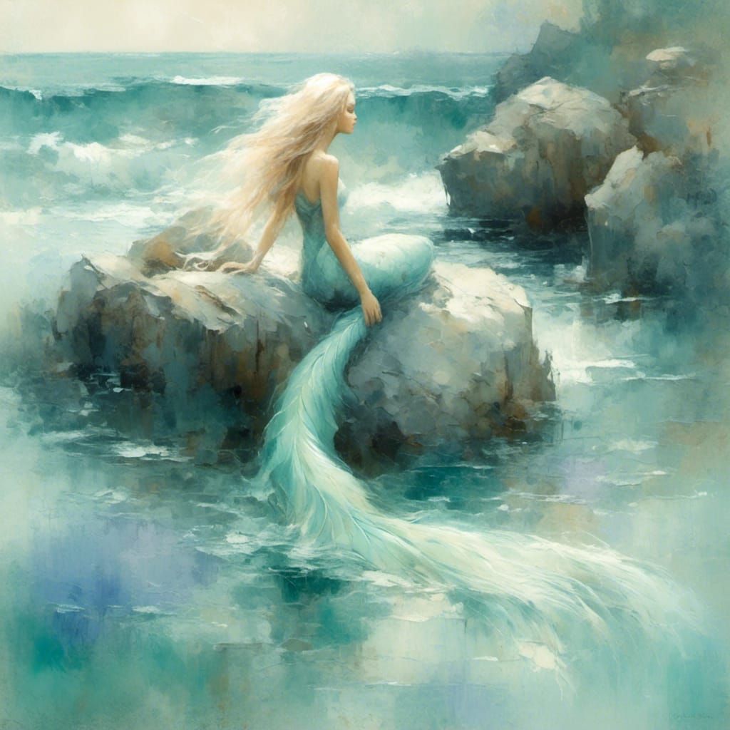 Ethereal Mermaid Portrait in Watercolor Style