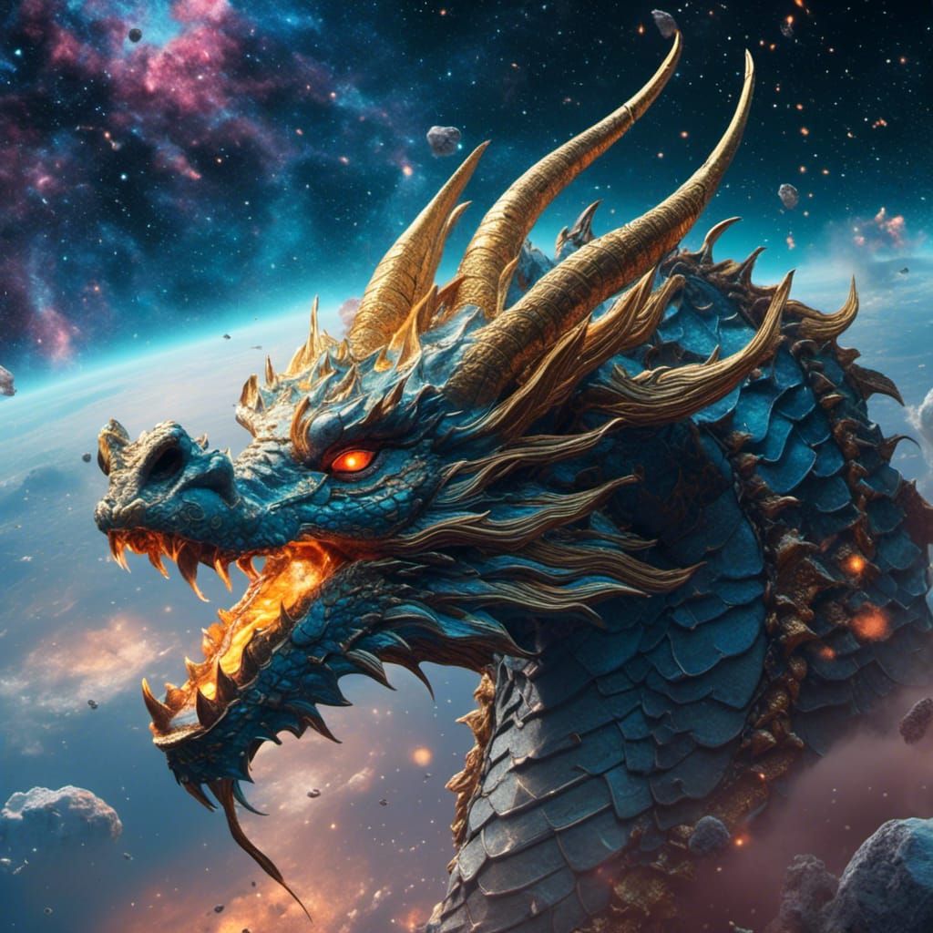 Asian Dragon in Space Nebula: Realistic Fantasy Art