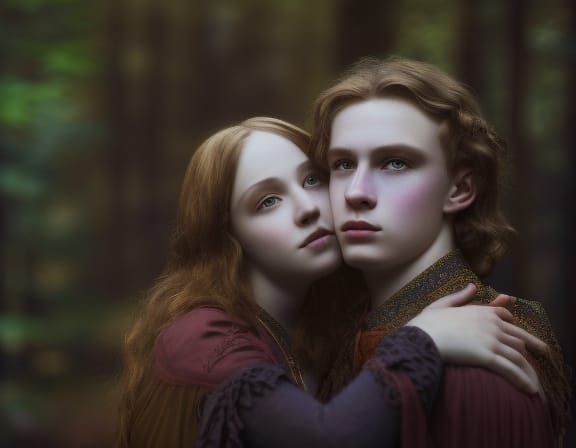 Knight and Princess in Pre-Raphaelite Forest