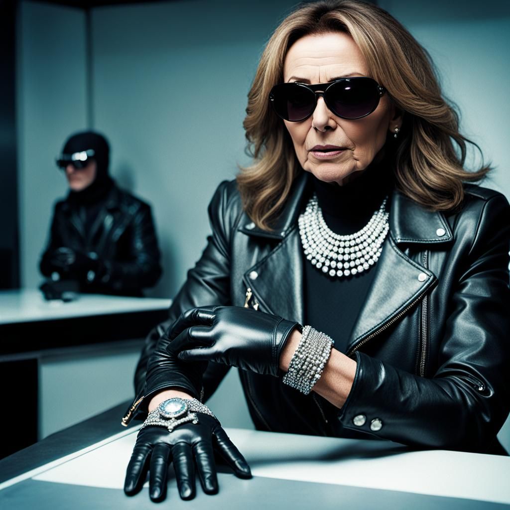 Woman in Leather Robs Diamonds: Cinematic Film Still