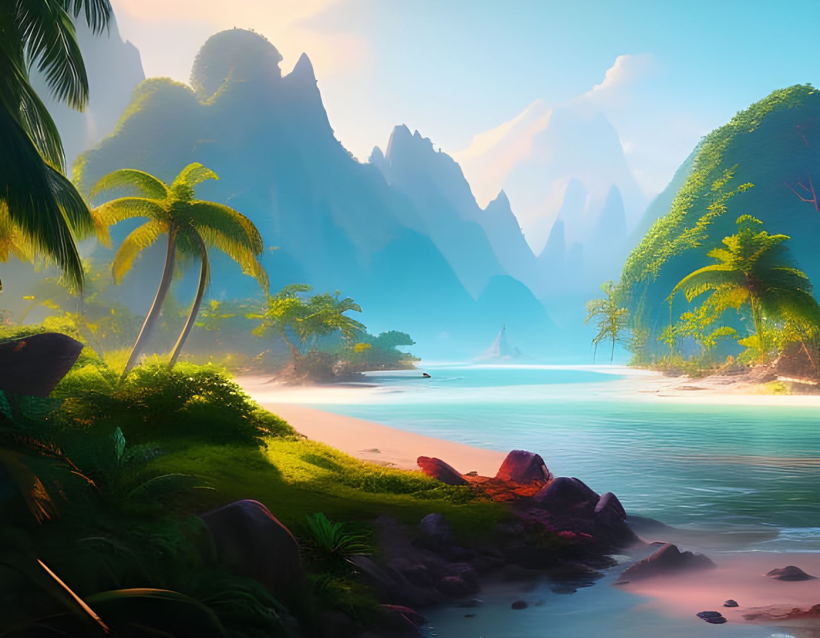 Tropical Island Landscape in Hyperdetailed Digital Art
