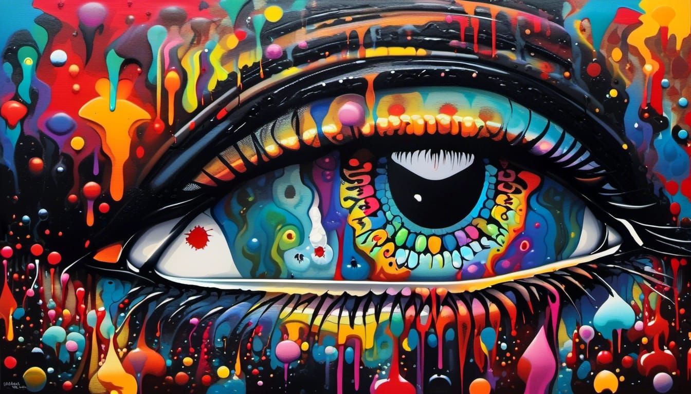 Psychedelic Black Dog in Pop Art Style