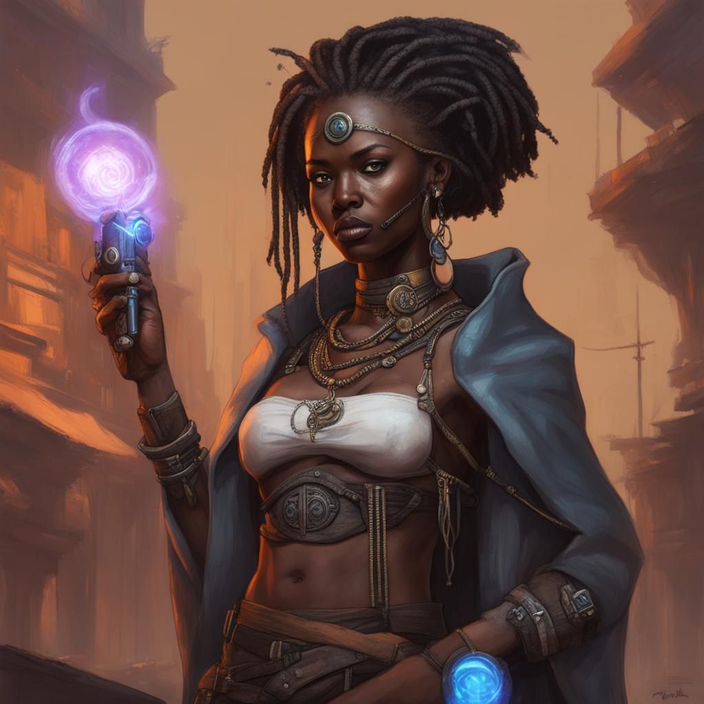 Cyberpunk African Mage in Futuristic Setting