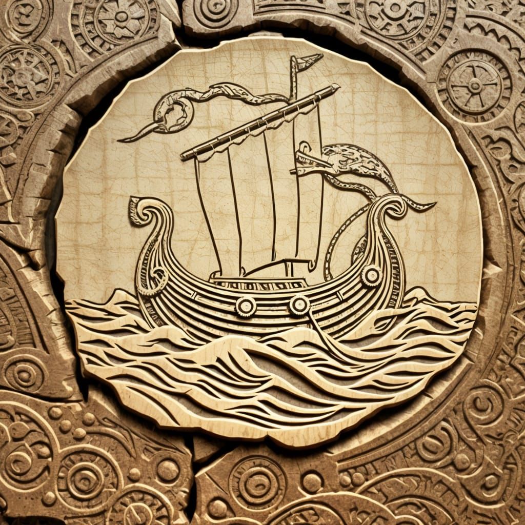 Nordic Runestone Longship with Dragon Prow
