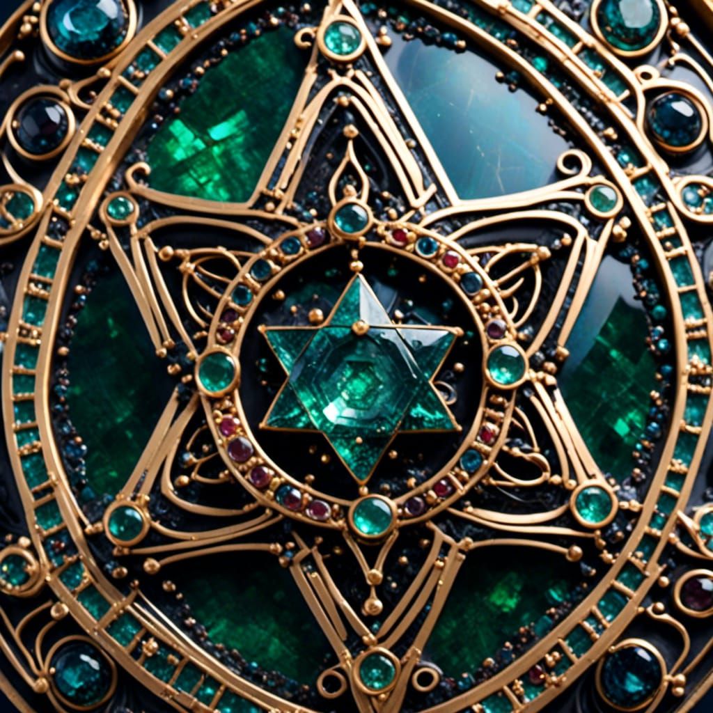 Emerald Star of David in Enamel, Macro Photo