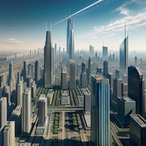 Vibrant Futuristic Metropolis with Dynamic Movement and Dive...