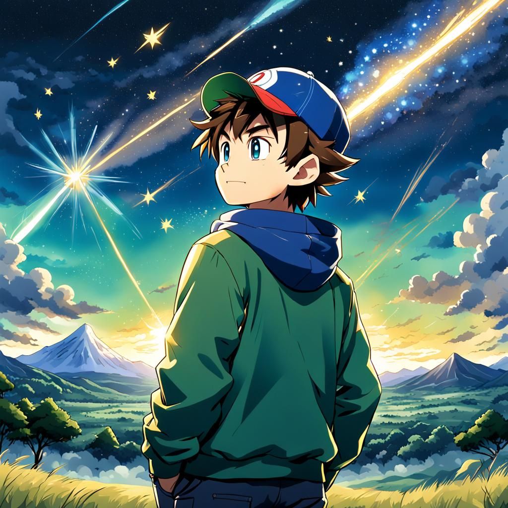 Anime Pokémon Trainer Watches Shooting Star