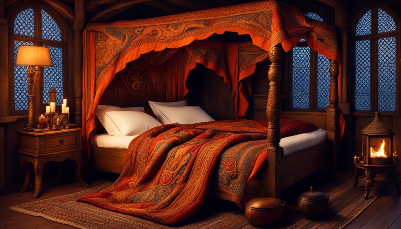 Married Dragons Sleeping Under Quilt in Cosy Bedroom