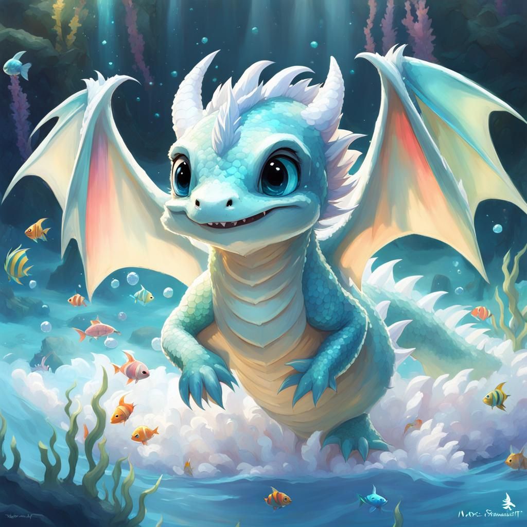 Baby Dragon's Reef Adventure: A Chibi-Style Image