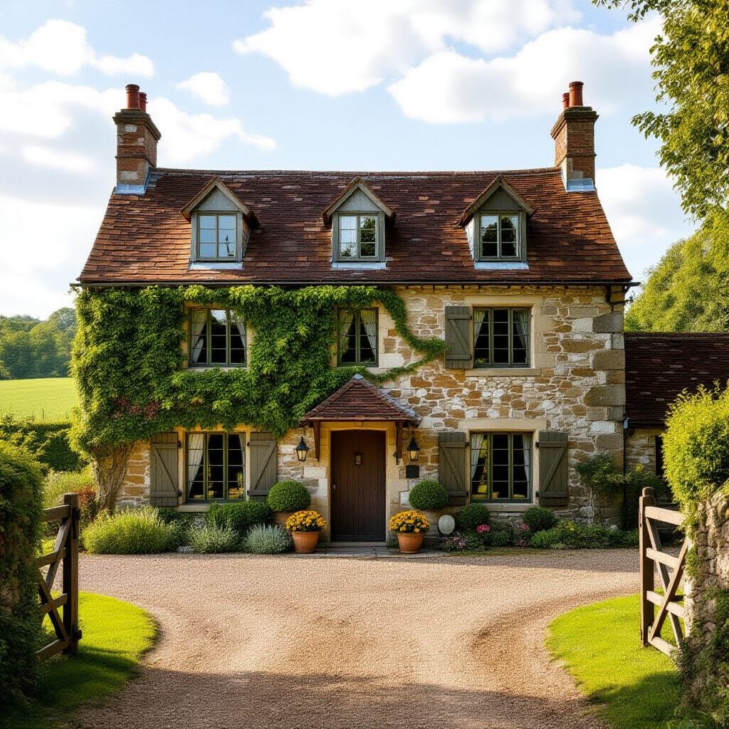 English Stone Farmhouse in Lush Countryside