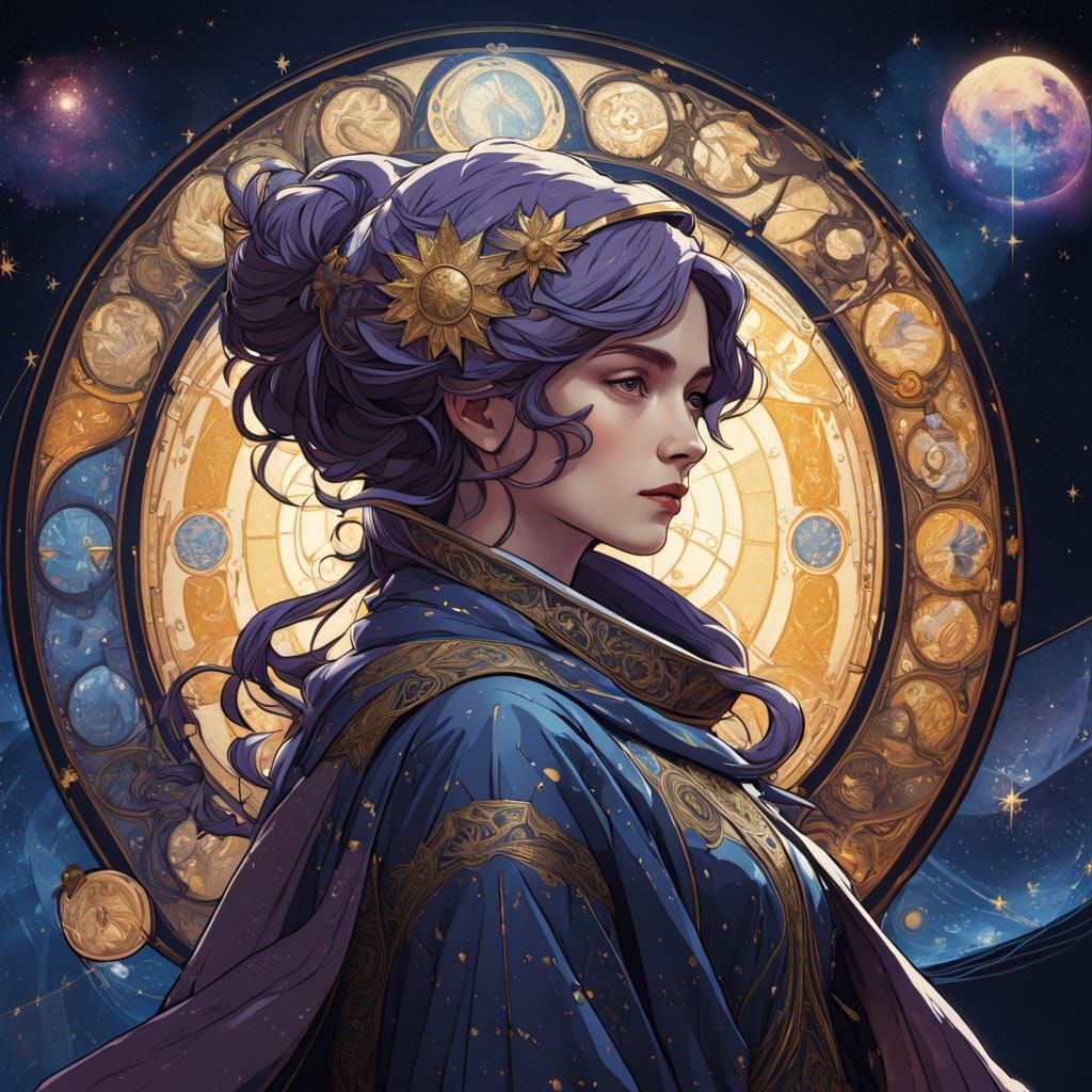 Celestial Cartographer in Art Nouveau Sci-Fi Style