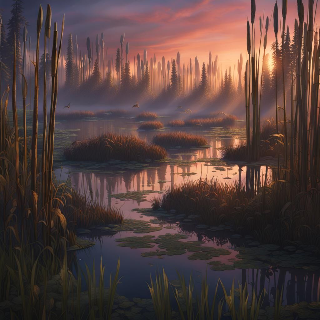 Twilight Swamp: Detailed Matte Painting in Deep Color