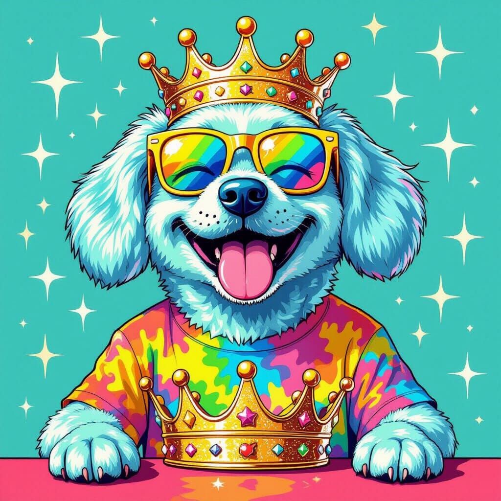 Playful Anthropomorphic Dog with Tie-Dye Shirt