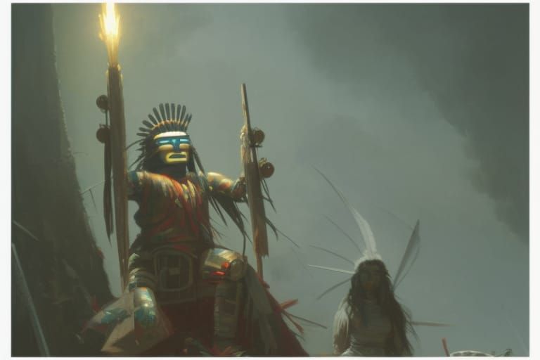 Robotic Native American Samurai in Sinister Comic Style