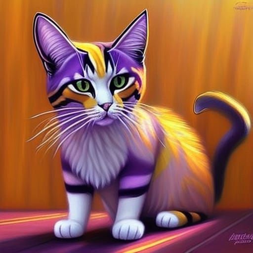 Cat with Purple and Yellow Stripes