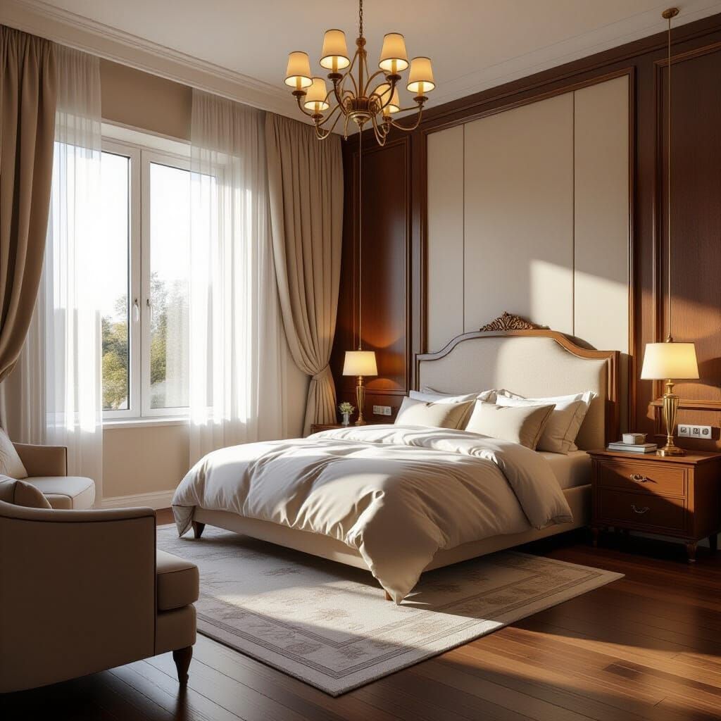 Elegant Realistic Bedroom with Plush King-Size Bed