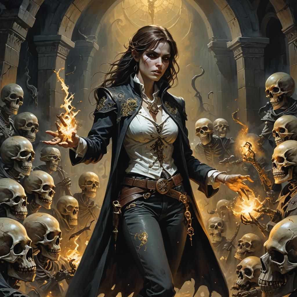 Half-Elf Warlock Casting Eldritch Blast, Frank Frazetta Styl...