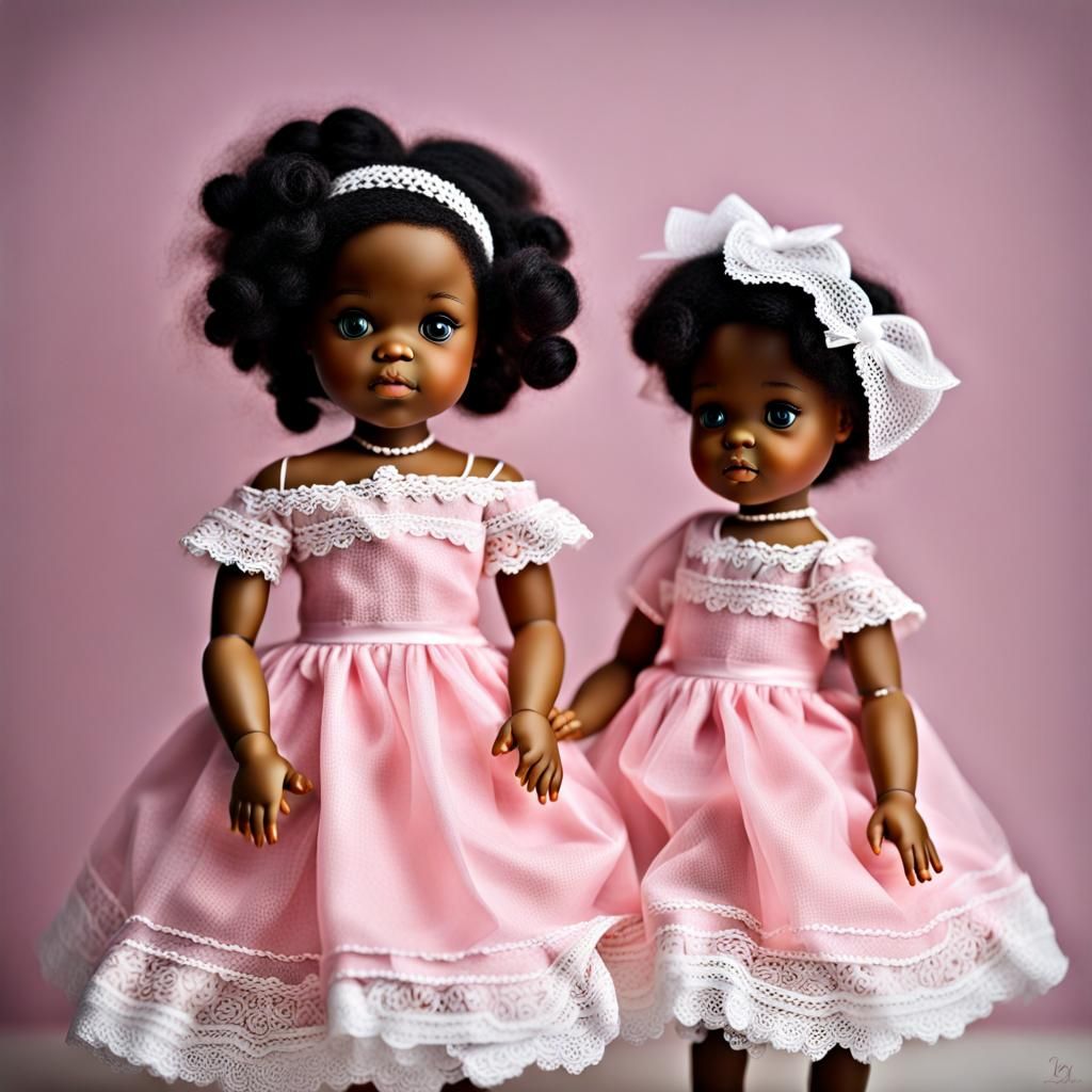 Twin Dolls in Pink Lace Dresses