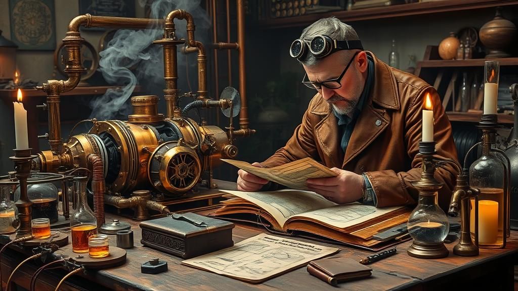 Steampunk Inventor's Laboratory in Retrofuturistic Style