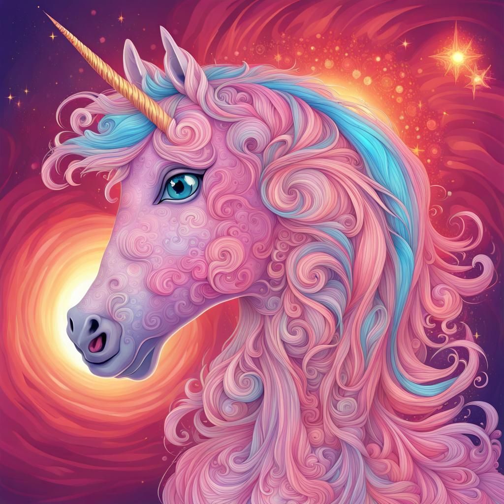 Cotton Candy Unicorn in Front of Burning Sun