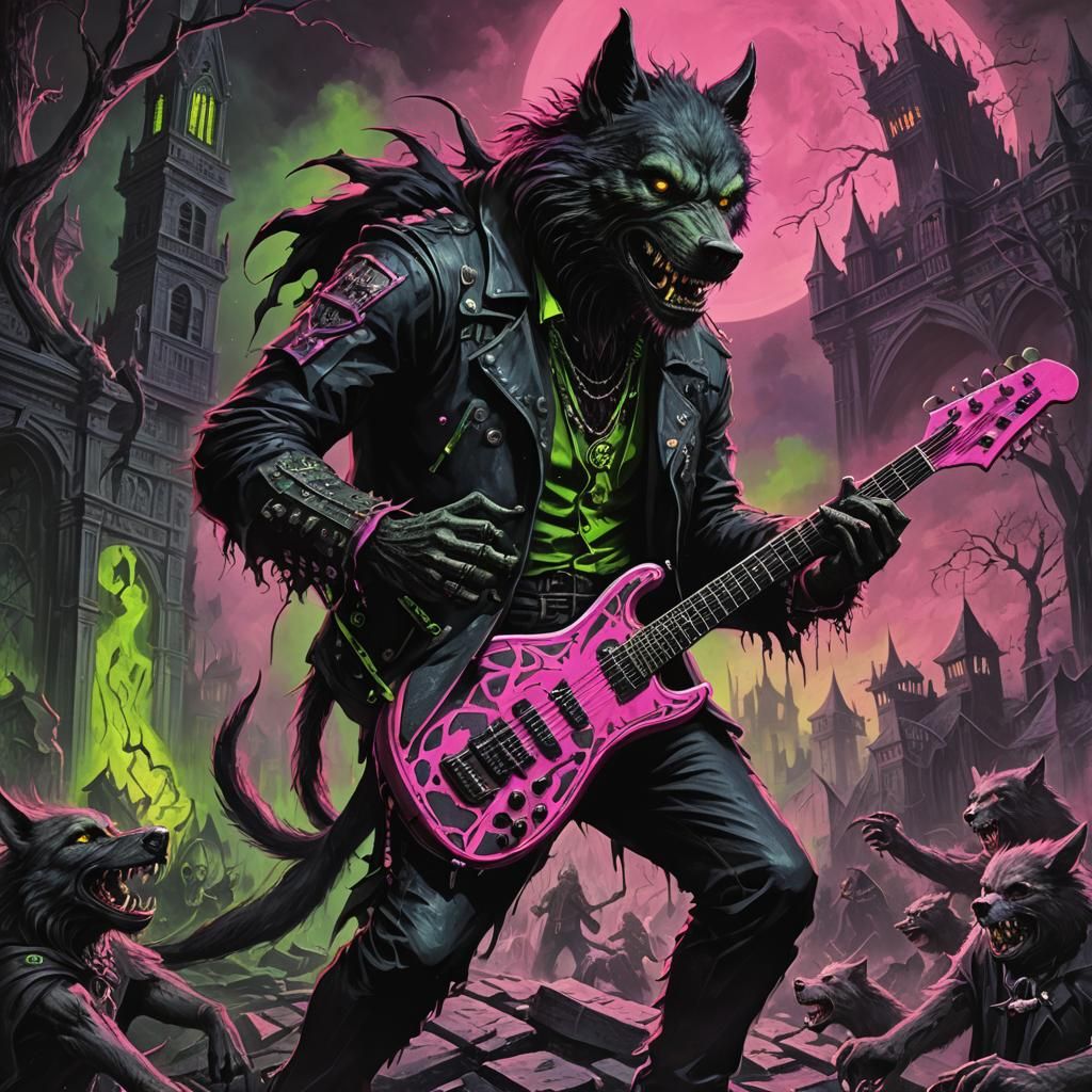 Werewolf Guitarist Album Cover in Gothic Punk Style