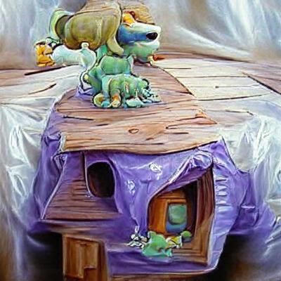 Rugrats Dinosaur-Dog in Cottagecore, Oil Painting