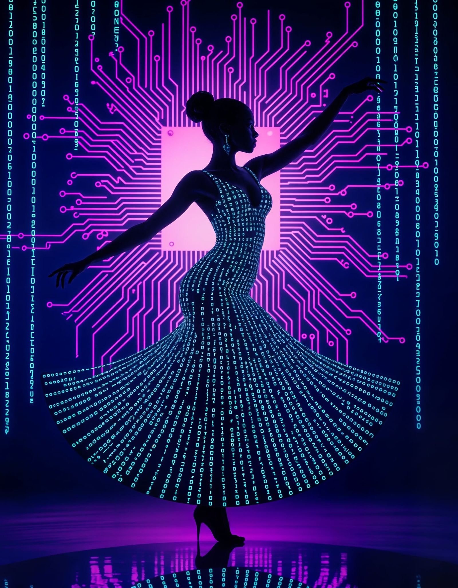 Dancing Silhouette in Digital Code