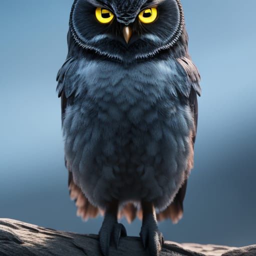 Fantastical Black Cat-Owl Hybrid: Detailed Matte Painting
