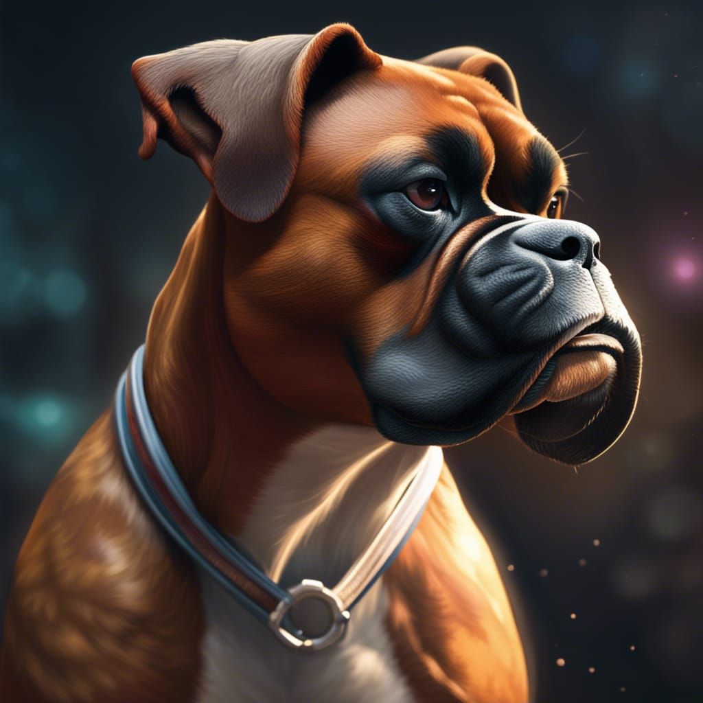 Boxer Dog Boxing Portrait in Hyperdetailed Style