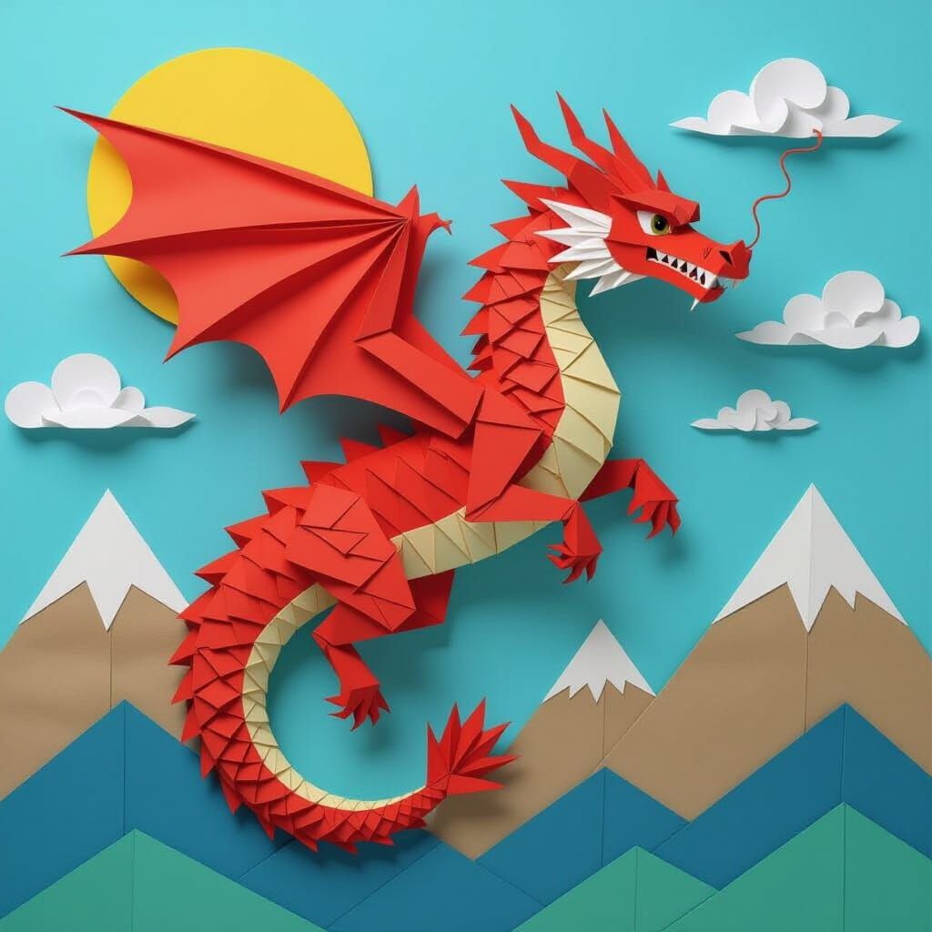 Origami Dragon Soars Through Cardstock Sky