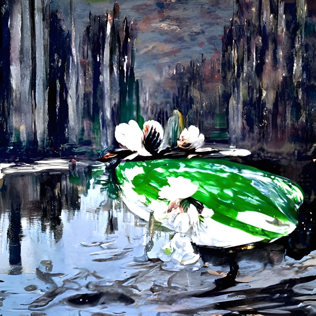 Impressionist Lily Pond in Dark Green