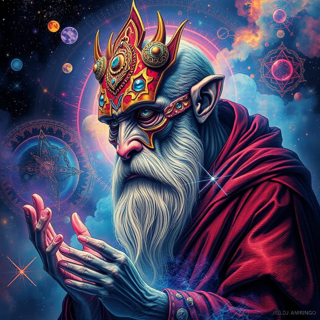 Ethereal Hybrid Monk in Cosmic Astral Landscape