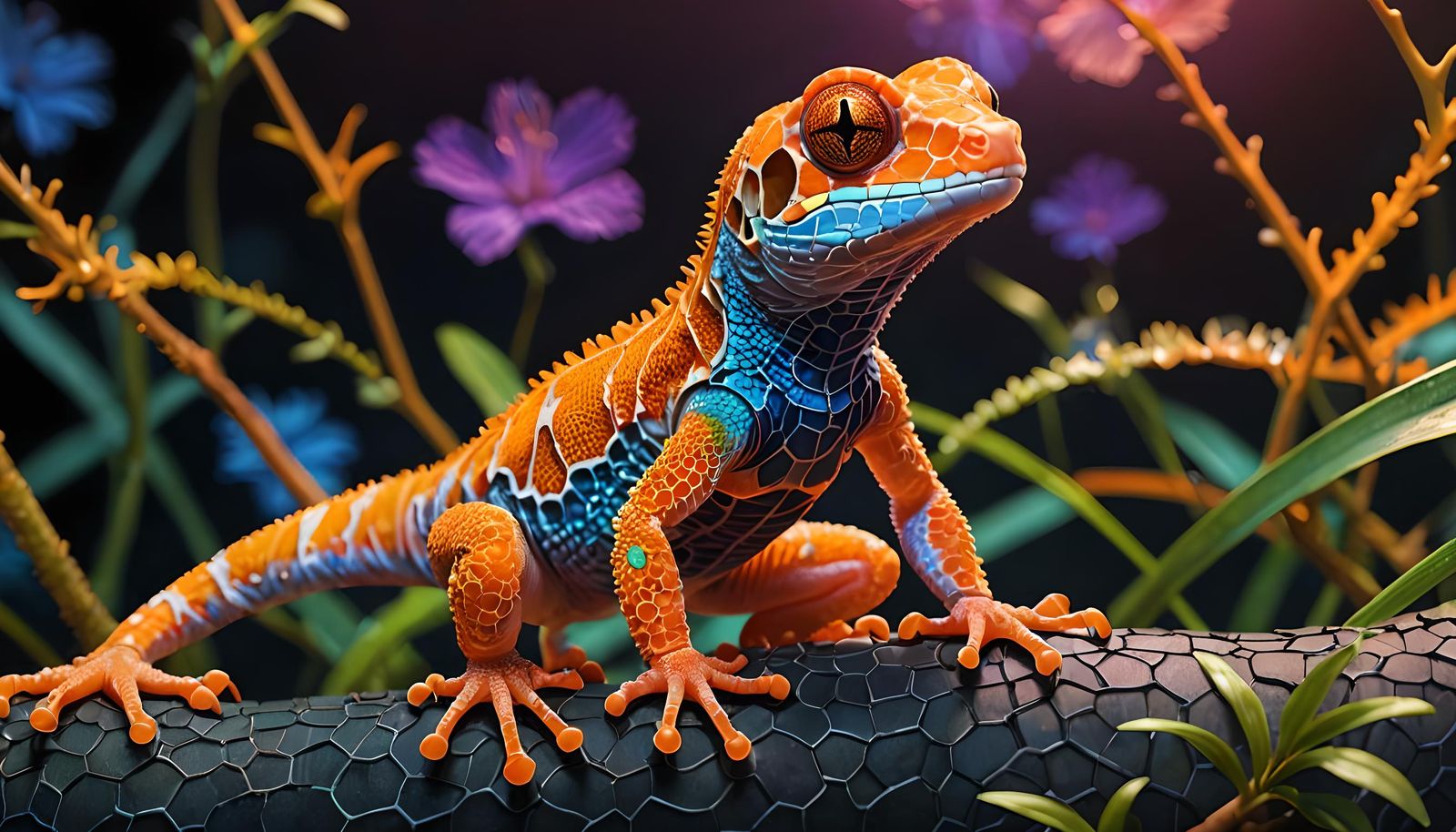 Organically Textured Gecko in Neon Hues