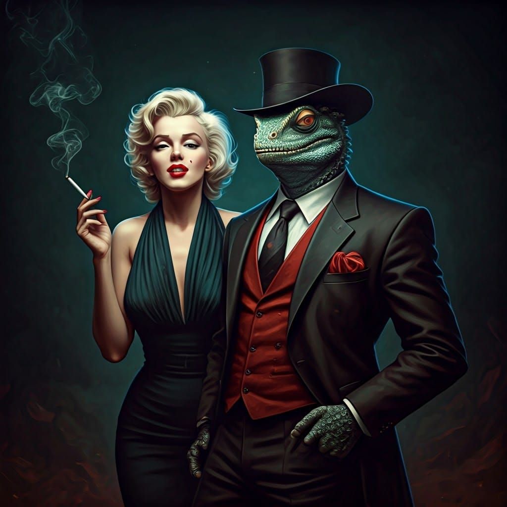 Marilyn Monroe with Lizard Man: Fantasy Concept Art