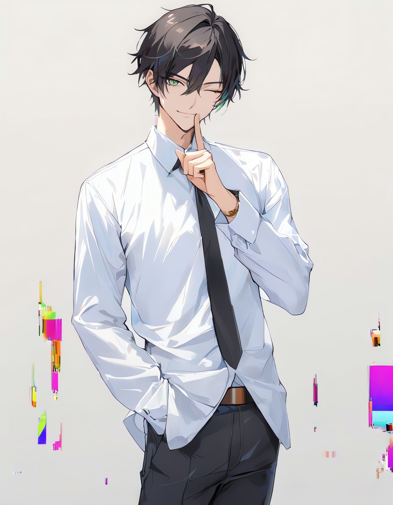 Bishounen Shushes with Glitched White Background