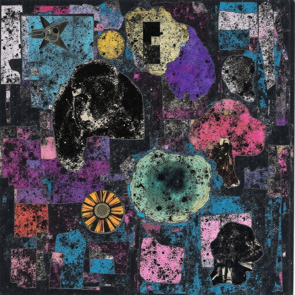 Surreal Collage Landscape with Fungi Textures