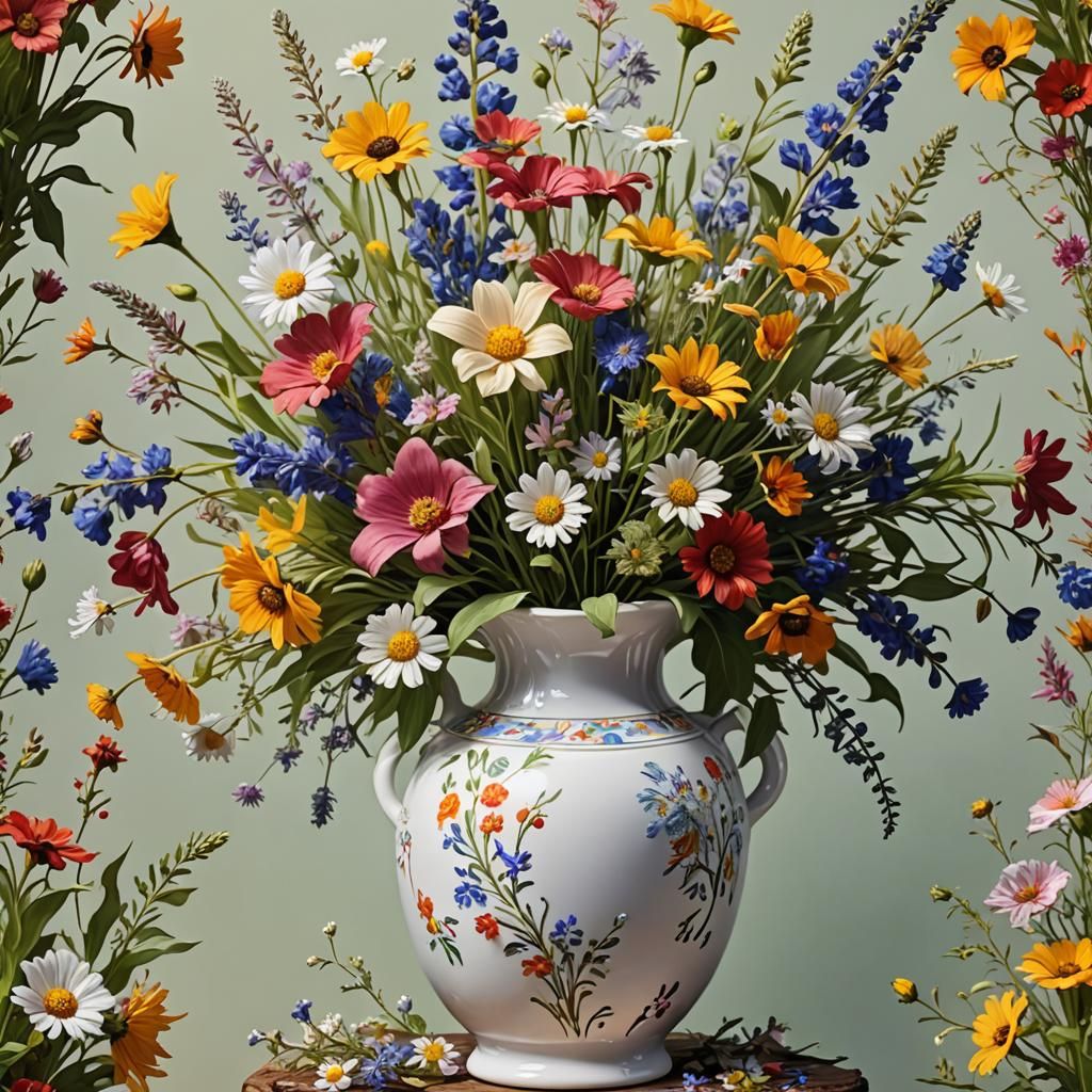 Hyperrealistic Wildflower Bouquet Splash Art
