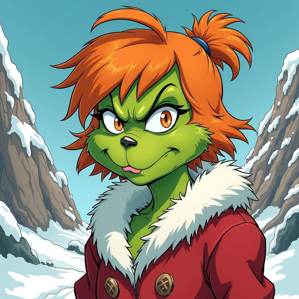 Vibrant Female Grinch with Whimsical Anime Twist