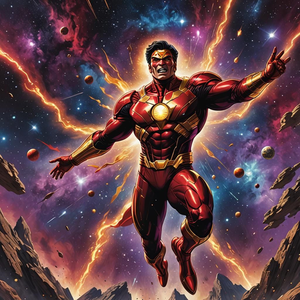 Shaktimaan in Space: Vibrant Comic Book Art