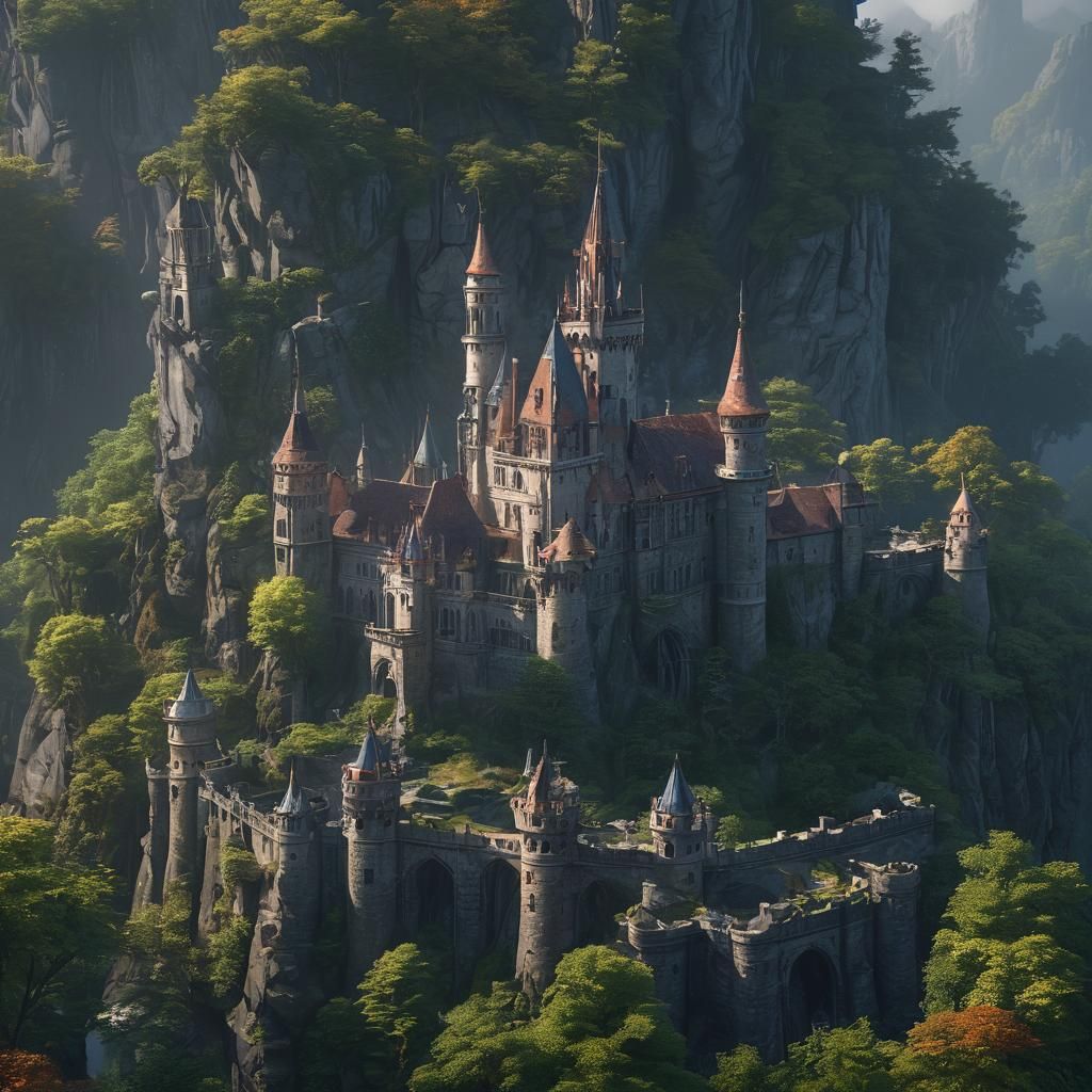 Majestic Castle in Mystical Forest: Digital Matte Painting