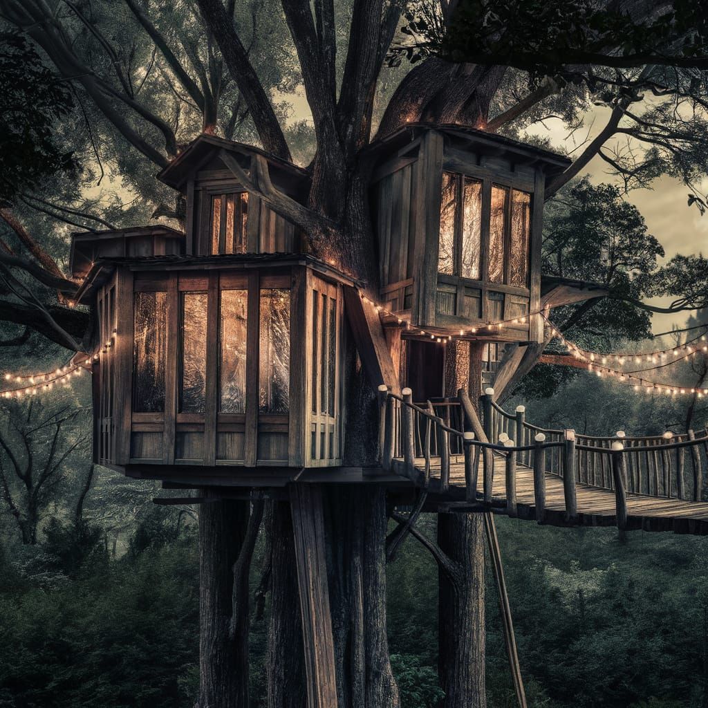 Enchanting Dark Fantasy Treehouse in Woodland Setting
