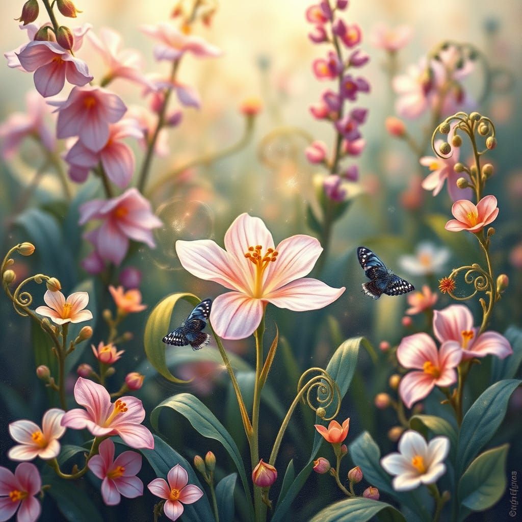 Whimsical Floral Wonderland in Dreamy Arabesque Style