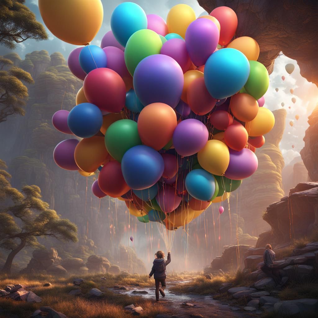 Fantastical Rainbow Balloons in Detailed Matte Painting