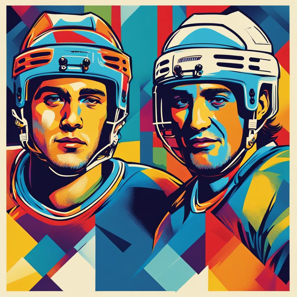 Gay Couple Embrace at Hockey Game in Pop Art